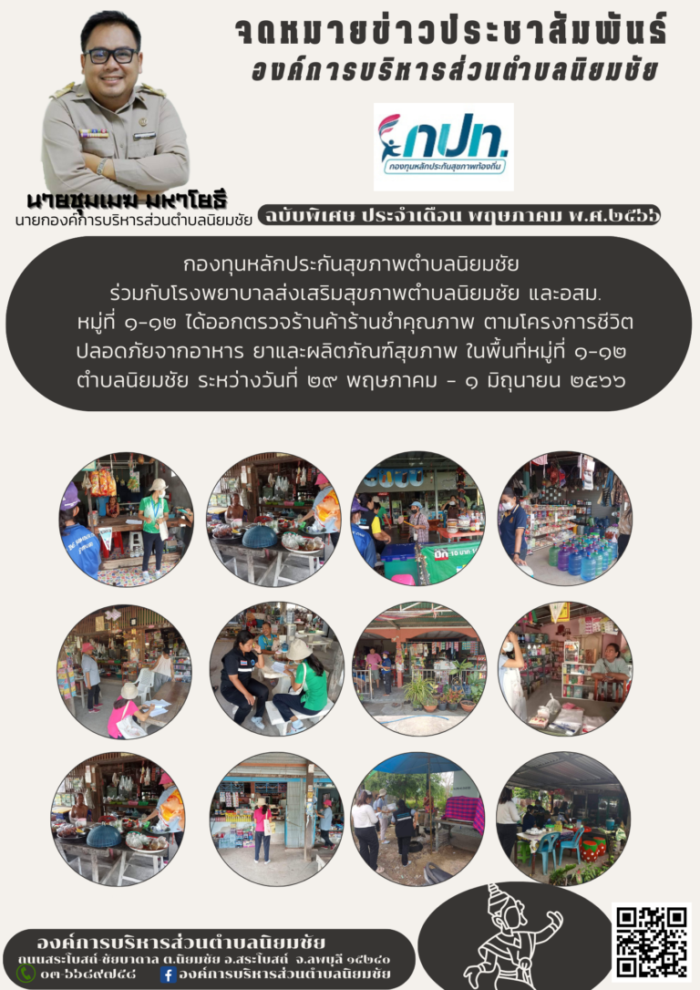 โครงการชีวิตปลอดภัยจากอาหาร ยาและผลิตภัณฑ์สุขภาพ ในตำบลนิยมชัย หมู่ที่ 1 – 12 ประจำปีงบประมาณ พ.ศ.2566